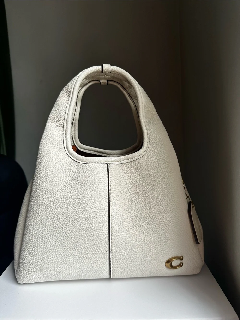 Coach White Pebbled Leather Shoulder Bag with Gold 'C' Accent